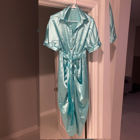 Satin Button Down Drape Dress - Picture 3 of 3